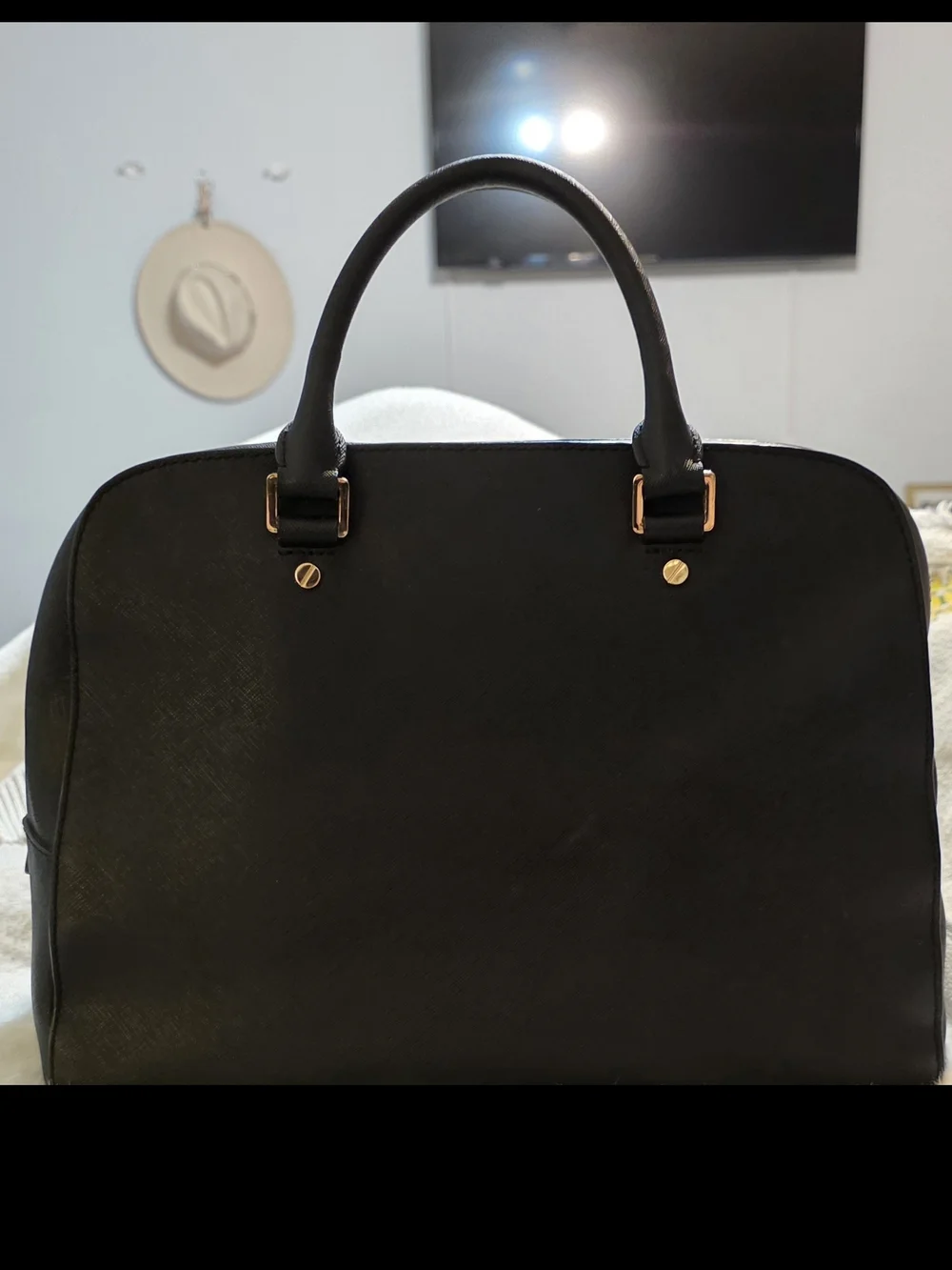 Michael Kors Black Dome Satchel with Gold MK Charm